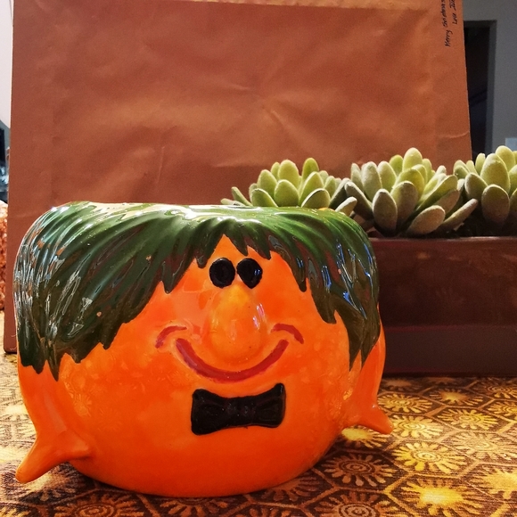 Vintage Ceramic Pumpkin Man Planter - Picture 2 of 16